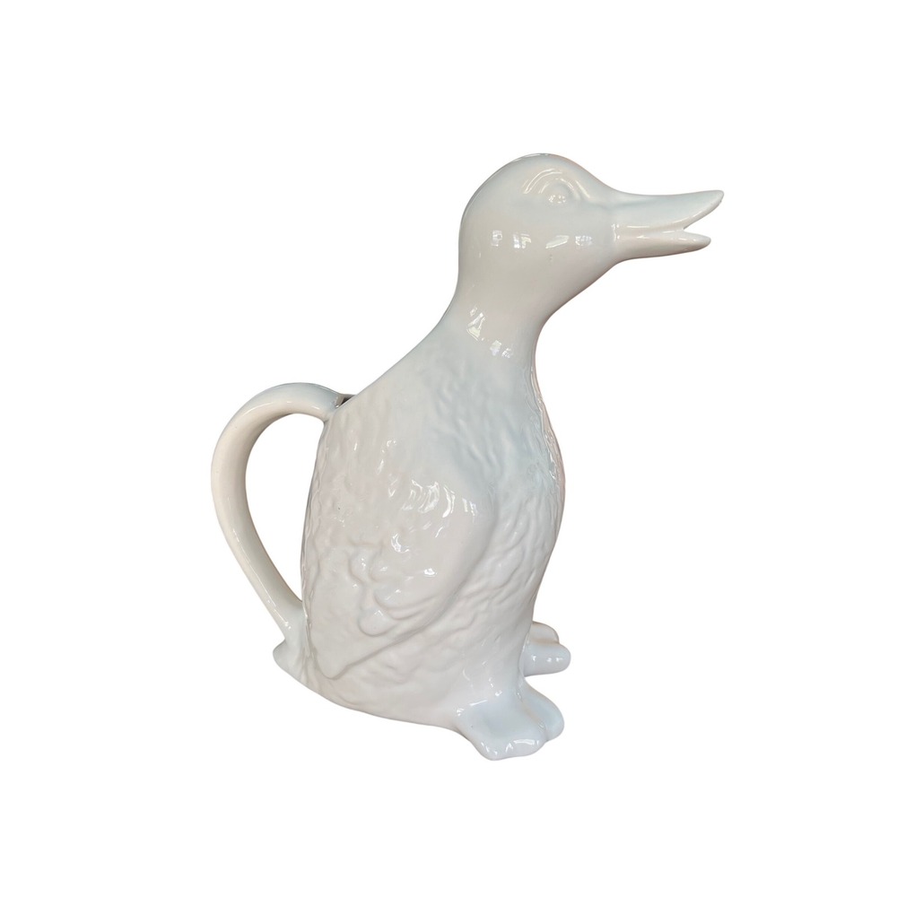 White Ceramic Duck Pitcher Watering Can Farmhouse Decor Vintage